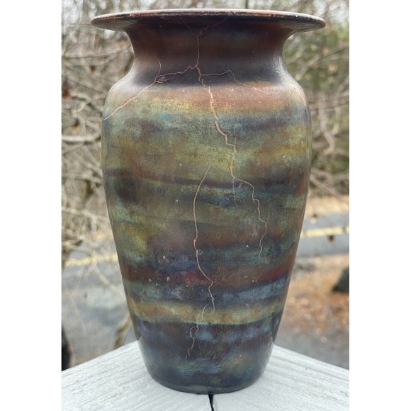 7.25" Vintage 20th C. Raku Iridescent Glazed Pottery Ceramic Vase Ramer Art - Picture 7 of 13